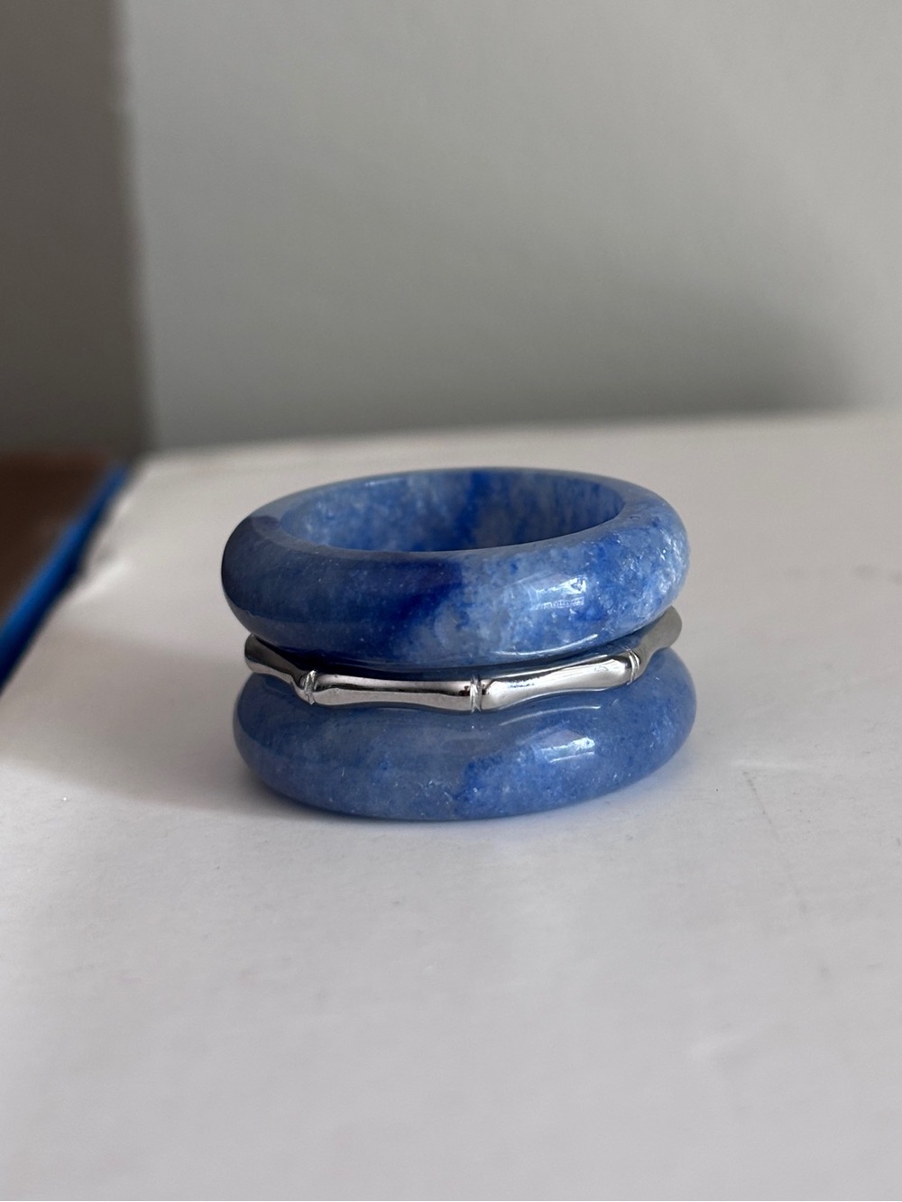 Stone Trilogy Stack Blue Aventurine Ring Set Of 3 Bands, Size 9